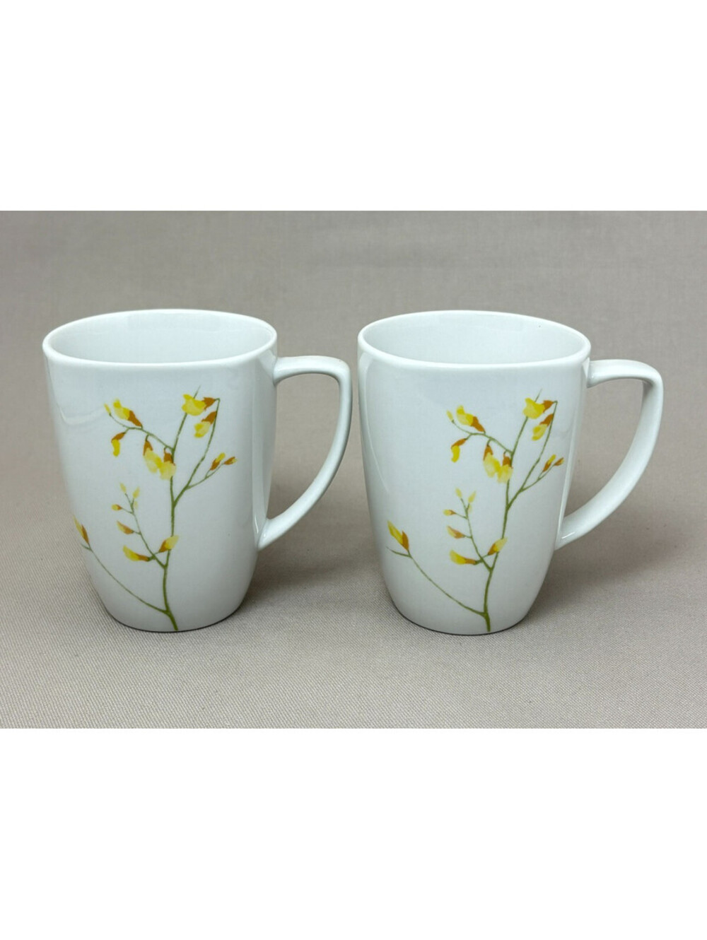 Corelle Coordinates Porcelain Coffee Mugs Pair Yellow Floral Botanical 4.25 Inch